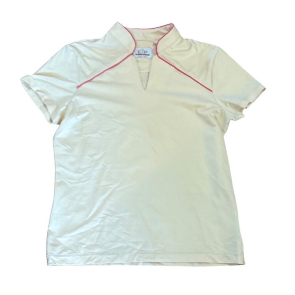 EP Pro Tour Golf Polo Shirt Womens Med Pale Yellow Pink Trim Nylon Spandex